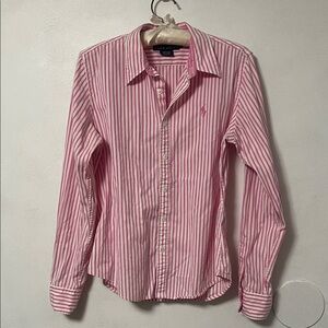 Ralph Lauren Women’s Pink and White Striped Shirt